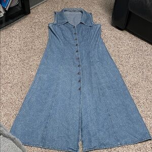 Vintage 90s Blue denim Sleeveless Button-Down Dress